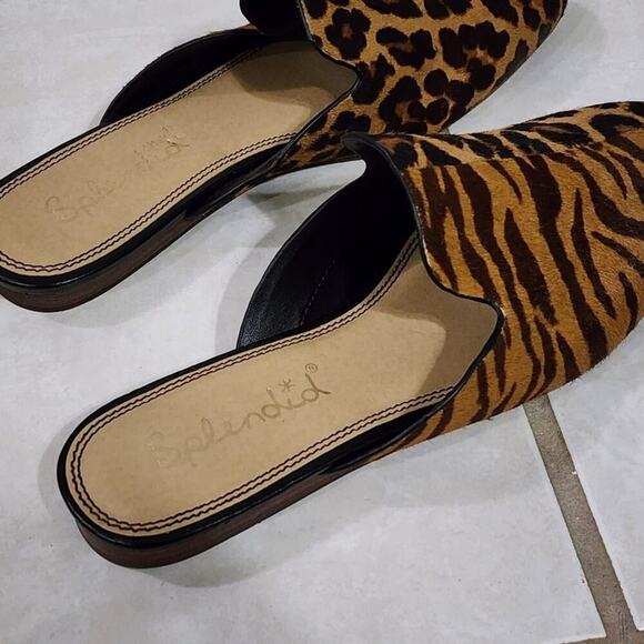 Splendid calf hair zebra and leopard print slides clogs size 8 M - Picture 4 of 10